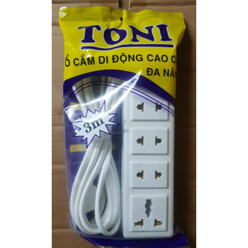 Ổ điện dài Toni 4 ổ cắm công suất 1000w dây dài 3m, 5m