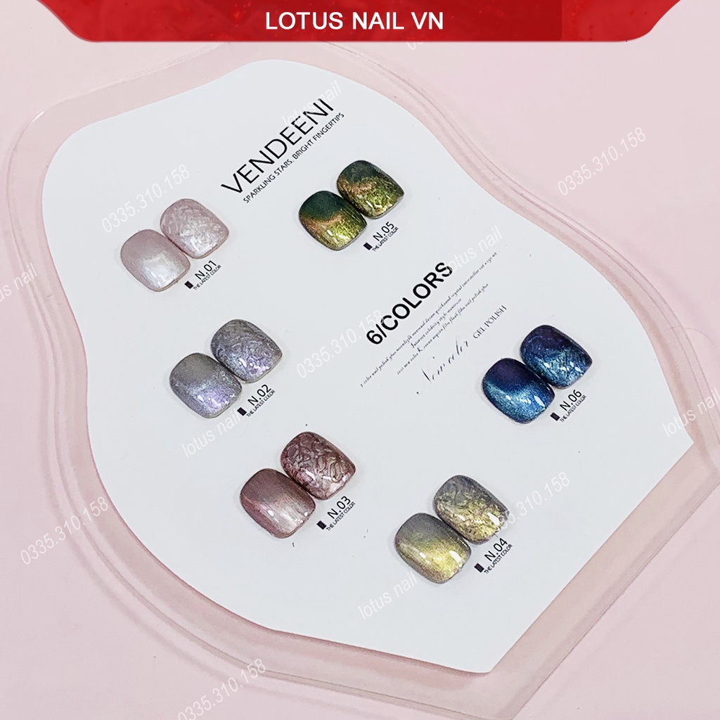 Set sơn gel mắt mèo ánh trai 6 màu B121 Vendeeni cao cấp tặng kèm bảng màu