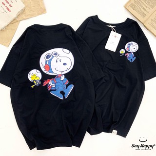 Áo Thun Nam Nữ Unisex Form Rộng Tay Lỡ Thêu Hình Snoopy Không Gian SAY HAPPY Siêu Thoáng Mát