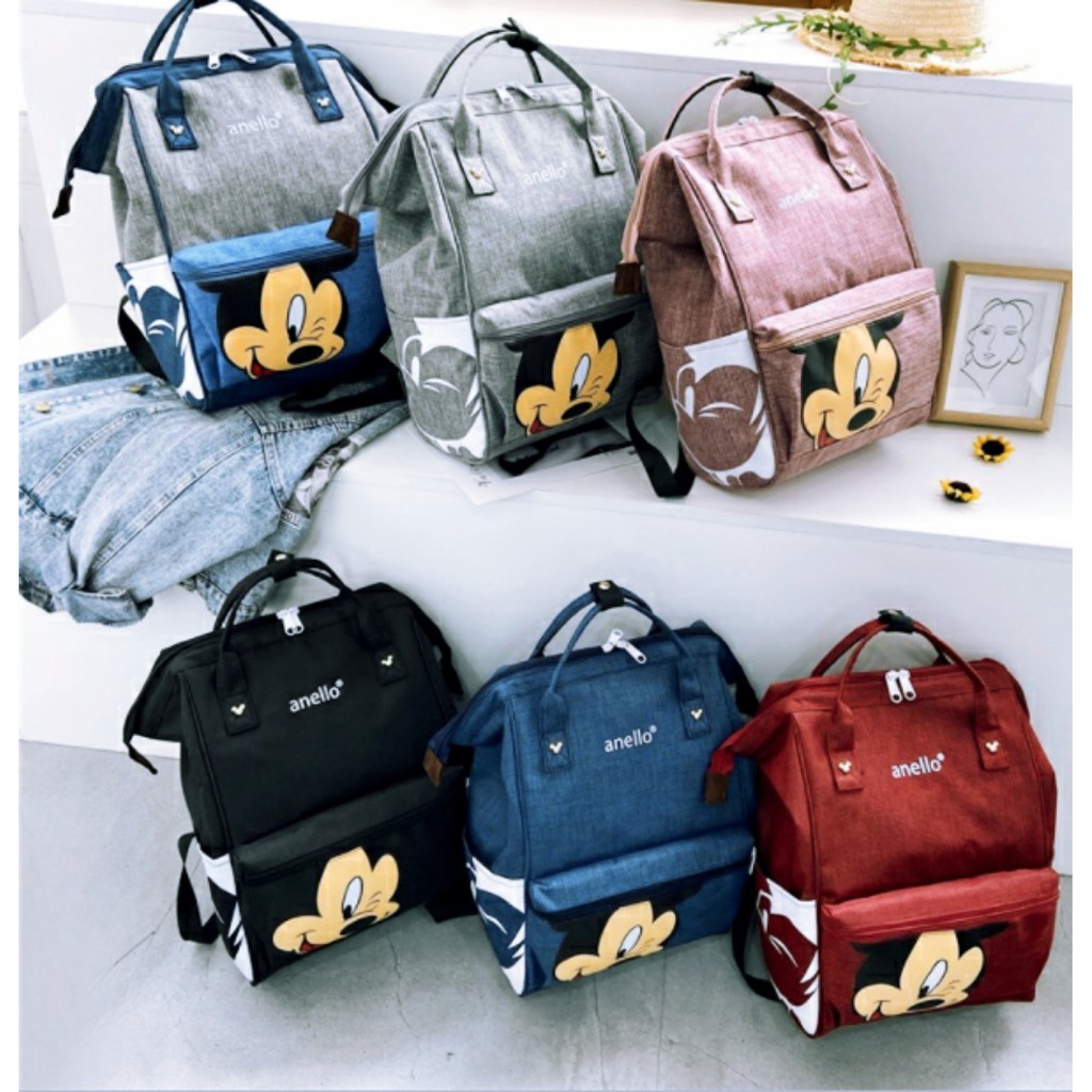 Ba lô đi học, ba lô laptop nữ đa năng sức chứa lớn in hình chuột mickey xinh xắn gồm 6 màu dễ lựa chọn