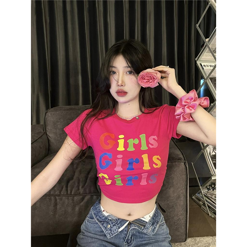 Áo Thun Dáng Ôm Cổ Tròn Ngắn Tay In Chữ Thời Trang Mùa Hè Năng Động 62897