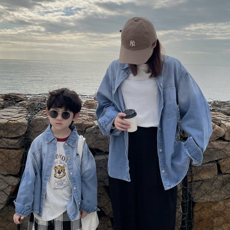 Áo jean denim wax dài tay cao cấp cho bé A824