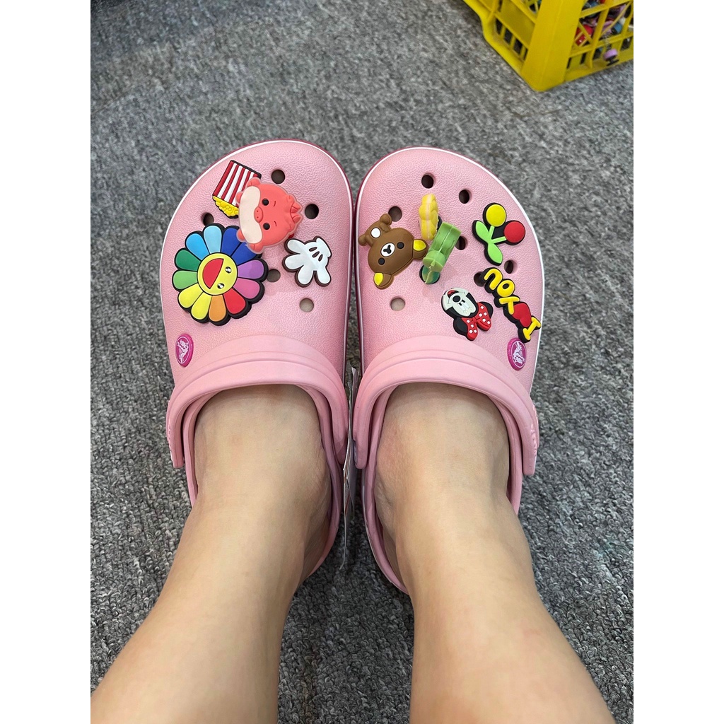 dép crossFREESHIPdép cross đế bánh mì họa tiết hồng SHINBAN0Z3 tặng thêm 12 sticker cross