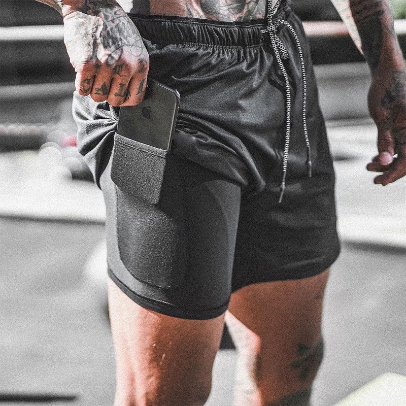 [ GYMEN ] Quần Short Thể Thao Nam  Hai Lớp Kích Thước Lớn Thoải Mái Thoáng Khí Thời Trang Ba Phần Tư Quần Chạy Bộ Thường Ngày Tập  Thể Hình