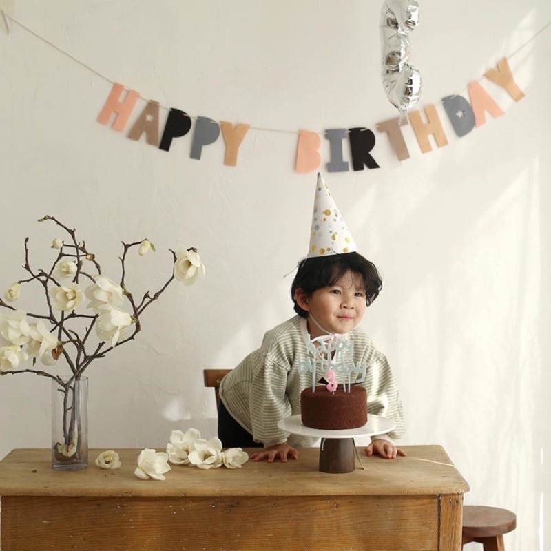 Dây chữ Happy Birthday vải dạ tone màu mới phong cách Hàn Quốc trang trí sinh nhật