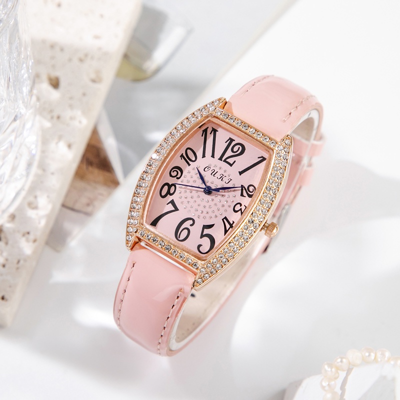 Đồng hồ quartz đính đá với dây đeo da
 | BigBuy360 - bigbuy360.vn