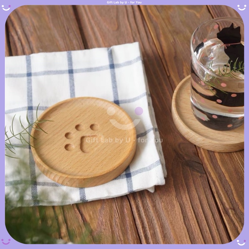 Lót cốc gỗ cao cấp hình bàn chân mèo siêu dễ thương