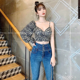 [ẢNH_THẬT_TRẢI_SÀN] Áo voan da beo nhún lưng tay dài phồng phối dây