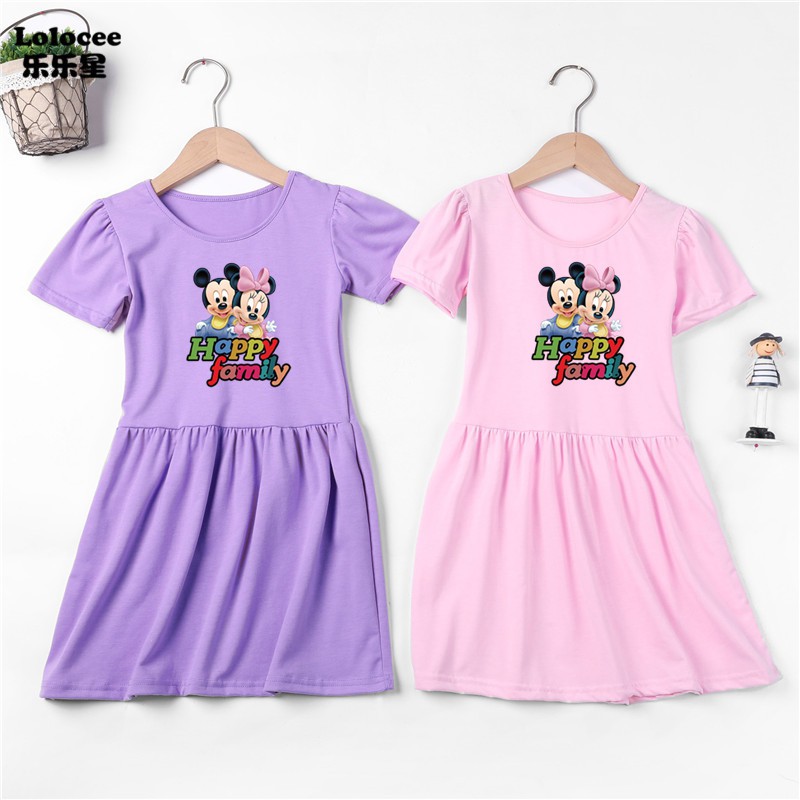 Váy hình thú đáng yêu Cô gái Minnie Mouse Print Summer Dress Trẻ em tay ngắn Thời trang Holiday Dresses 3-14y