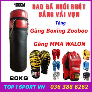 Bao cát đấm bốc boxing treo tường đã nhồi sẵn L=100CM, D=31CM, N=20KG tặng găng boxing + găng mma - Bảo hành 6 tháng