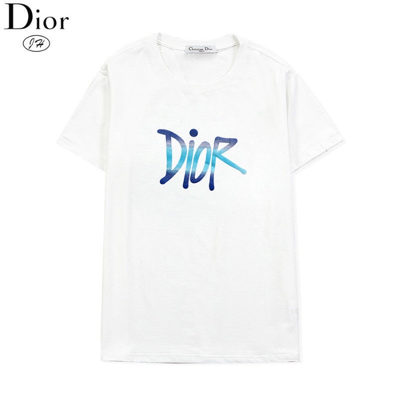 DIOR Summer 20 Chữ cái màu ba chiều cho nam và nữ Logo D In R Cổ tròn Trên đầu