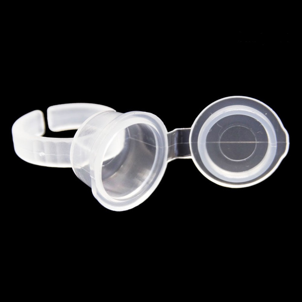 [Hàng mới về] Bộ 50 vòng đeo ngón tay trong suốt đựng mực phun xăm lông mày/keo nối lông mi