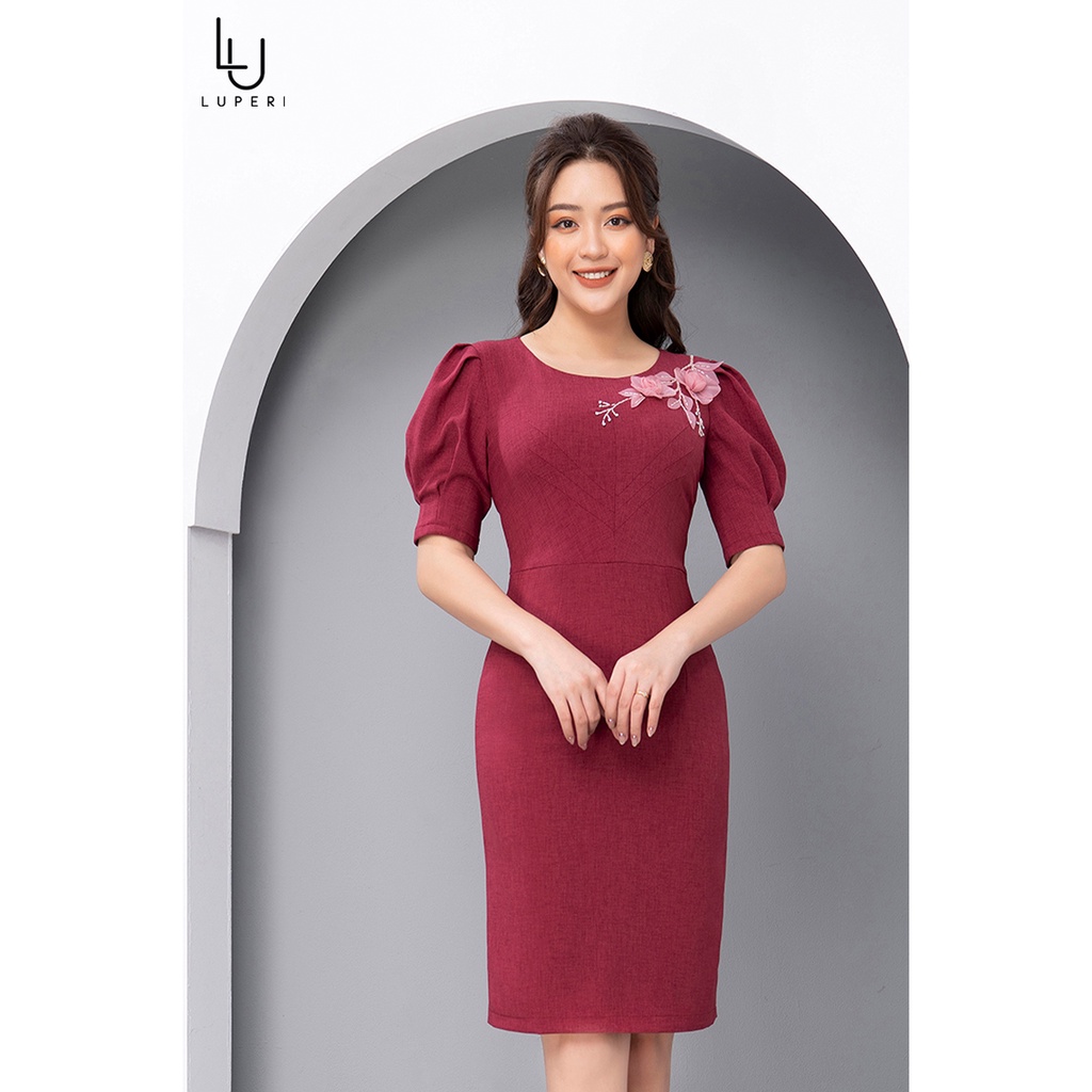 Váy Đầm Thiết Kế Luperi LFV3226 Tay Phồng Cổ Phối hoa sang trọng