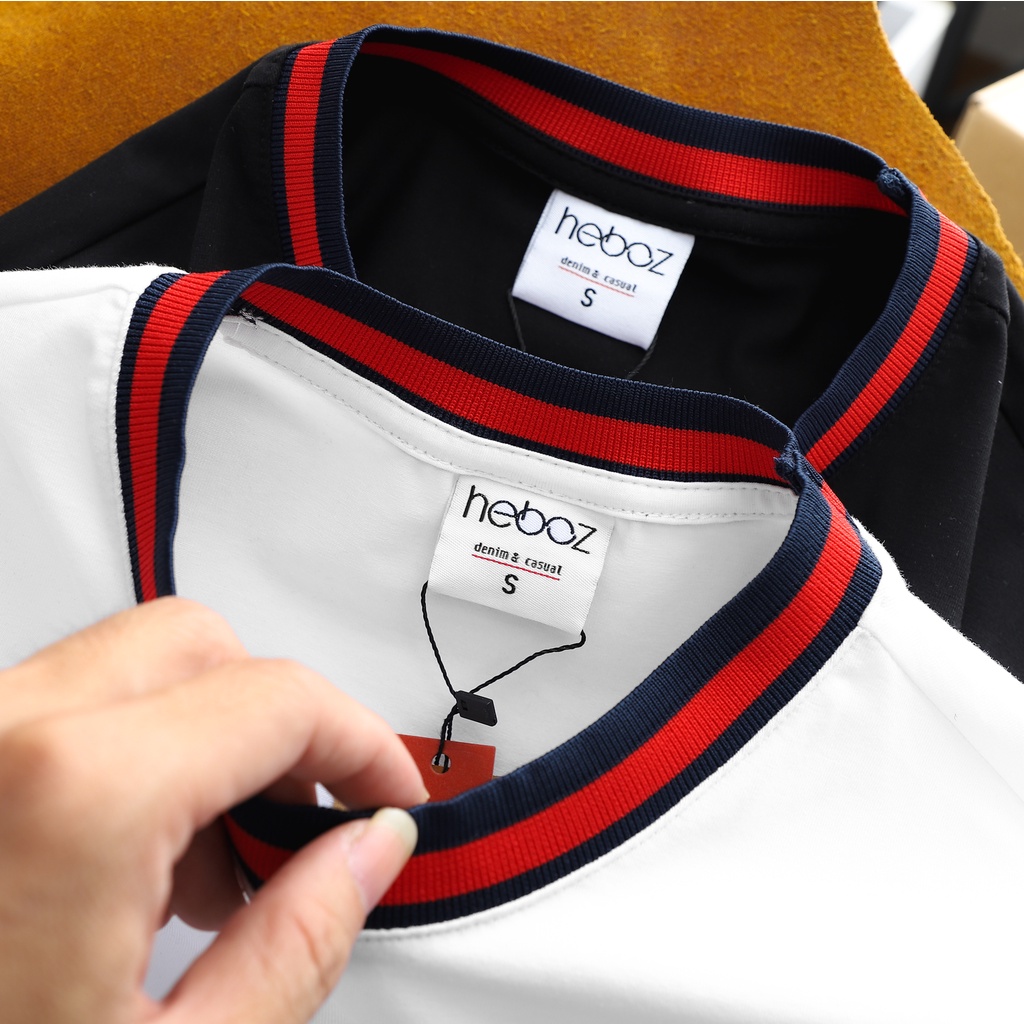 Áo thun nam cổ tròn HEBOZ strip, chất vải cotton 4 chiều co giãn cao cấp - Black - 00001169