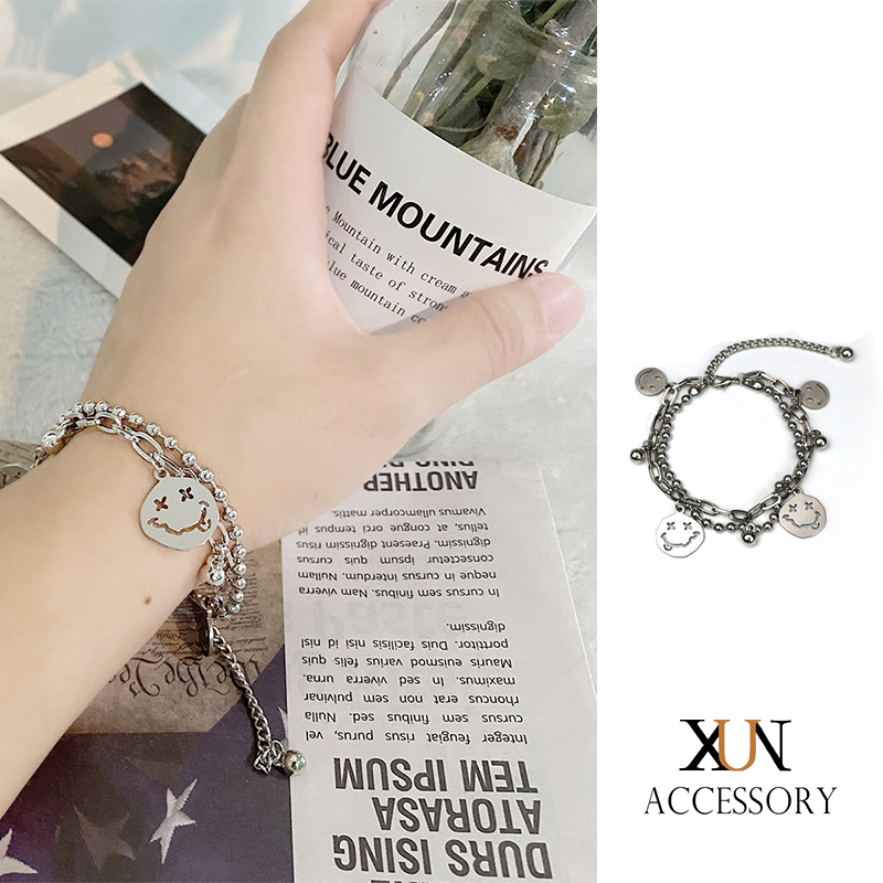 Korean double-layer chain smiley face silver bracelet expression chain