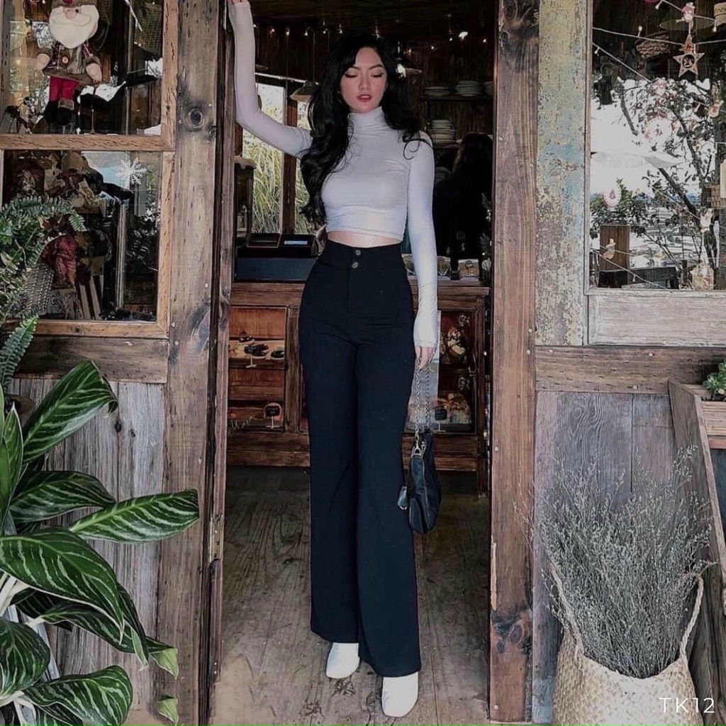 Quần tây ống loe nữ dáng dài, quần bas nữ thun co giãn 2 nút NPQUAN027