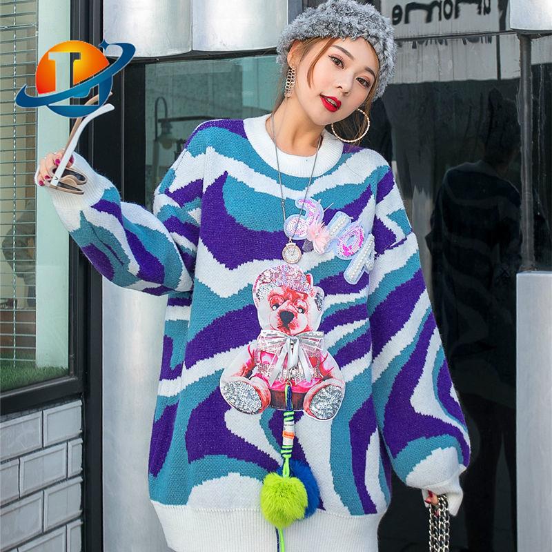 Áo Sweater Dáng Rộng Kẻ Sọc Gợn Sóng Phong Cách Thái Lan Cá Tính Cho Nữ
