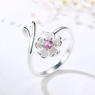 NHẪN HOA ANH ĐÀO 5 CÁNH XI BẠC 925