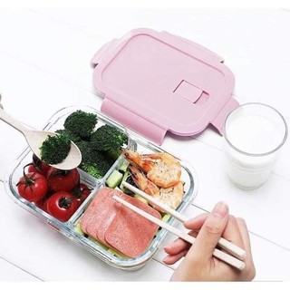 hộp Lạnh đựng thức ăn thuỷ tinh 2 3 ngăn mới nắp màu hàng bao đẹp