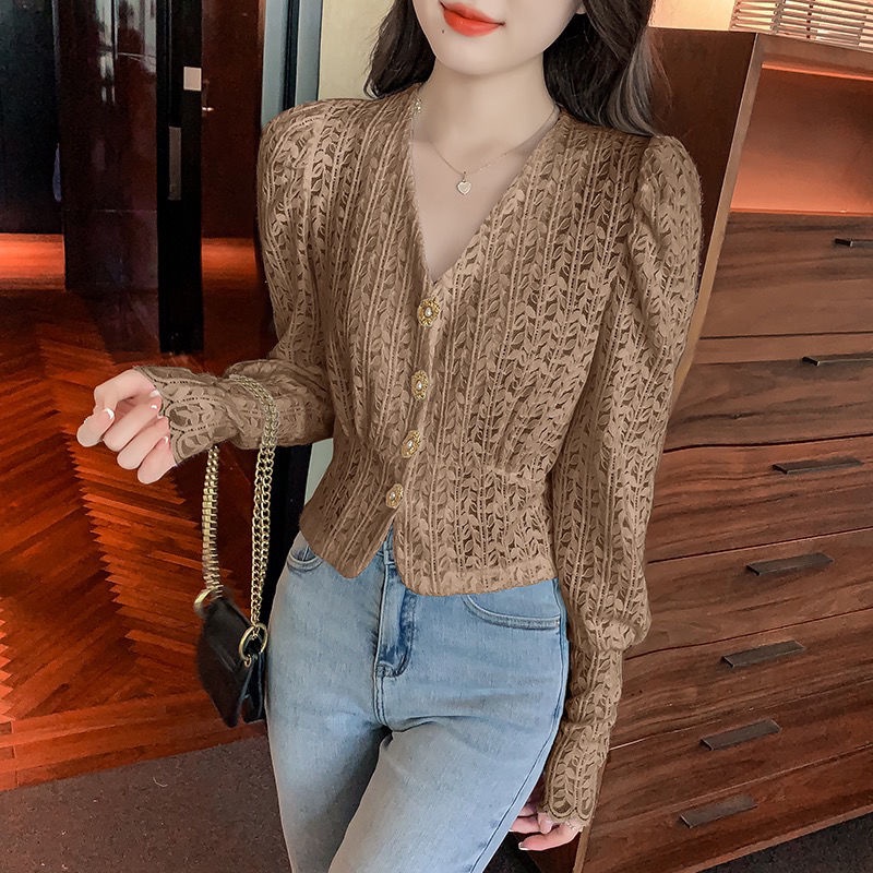 Áo Sơ Mi Tay Dài Phồng Phối Ren Phong Cách Pháp Cổ Điển Thời Trang Mùa Thu Mới Cho Nữ