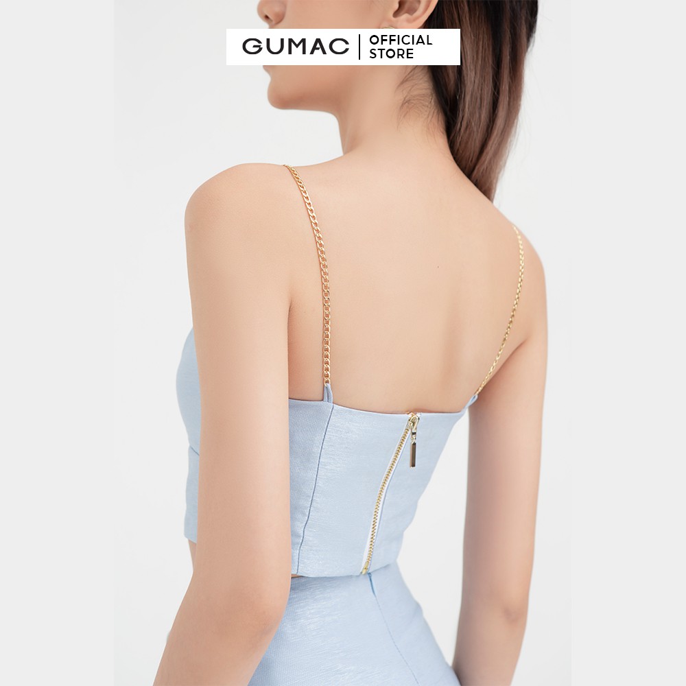 Áo kiểu nữ 2 dây croptop GUMAC màu xanh đủ size, phong cách trẻ trung AB489 | BigBuy360 - bigbuy360.vn