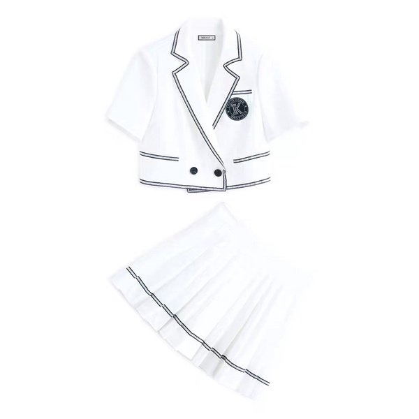 Set áo vest mix chân váy xếp ly HB thiết kế logo viền đủ size S061 | BigBuy360 - bigbuy360.vn