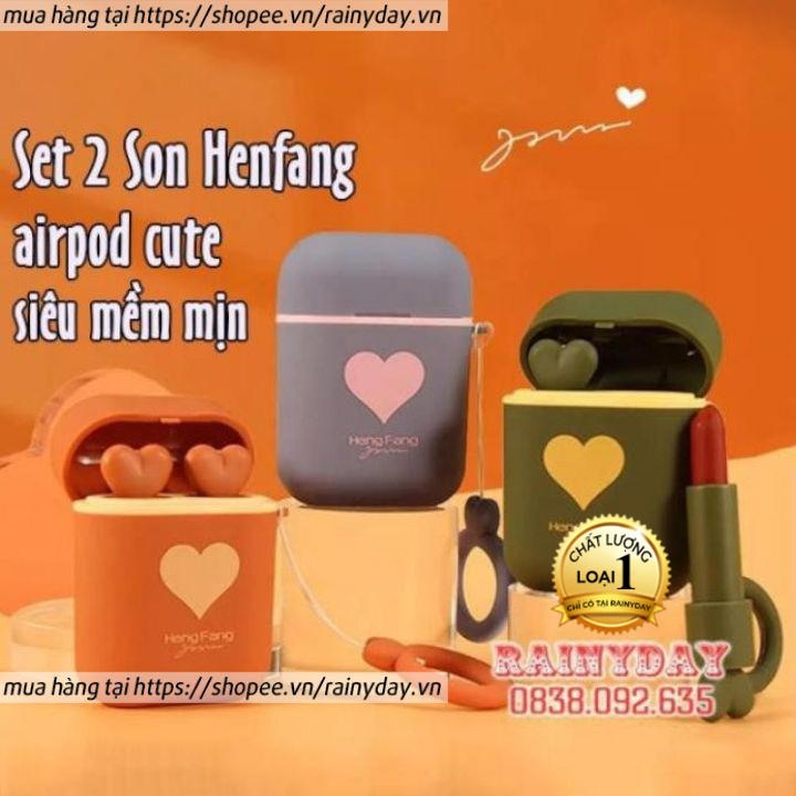 Set 2 son môi son thỏi Hengfang hình airpod cute hàng nội địa Trung Quốc chính hãng