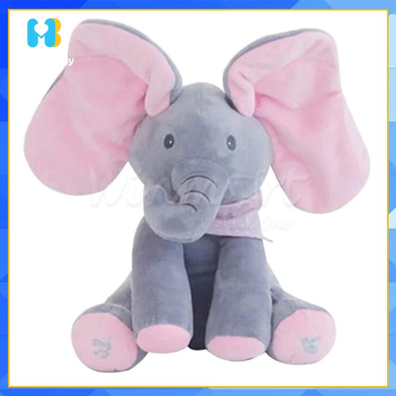 Thú nhồi bông cute cho bé voi ú òa hát tiếng anh kích thích sự tò mò bé cười thả ga Mommybaby