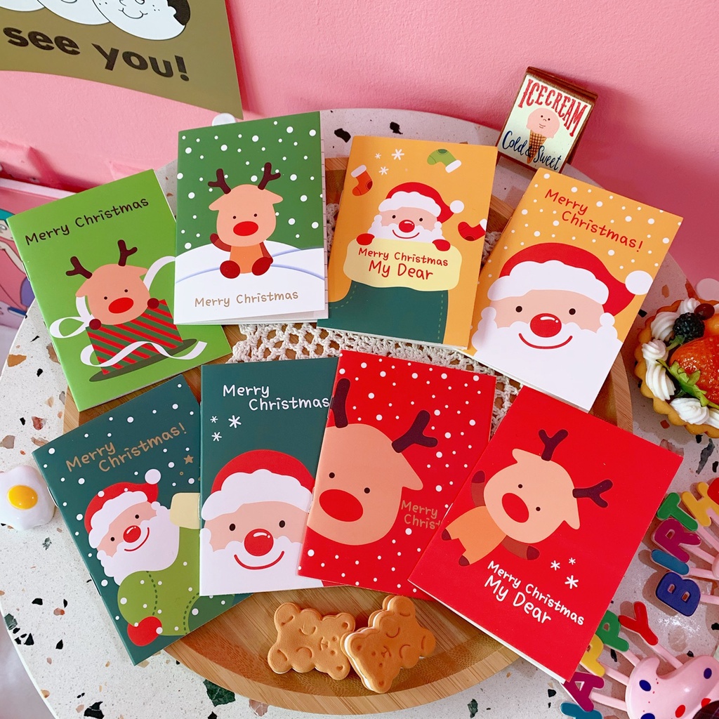 Sổ tay mini cute bỏ túi họa tiết giáng sinh, sổ ghi chép có dòng kẻ chủ đề noel