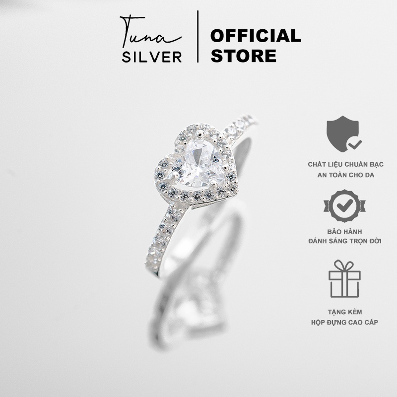 Nhẫn Bạc Nữ Đính Đá Trái Tim Cao Cấp, Nhẫn Bạc Thật Gắn Đá Tim ??? ??̂́? ????̂̉? ??̣?, Tuna Silver Trang Sức Bạc Cao Cấp