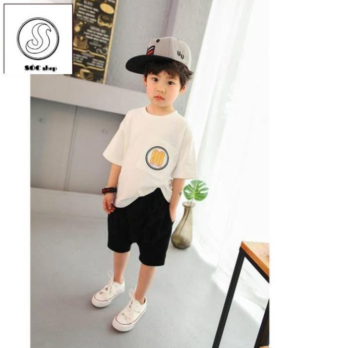 Đồ bộ bé trai, kiểu áo trễ vai, quần alibaba, thun cotton - Quần áo trẻ em (Không kèm nón). Bé Sóc shop