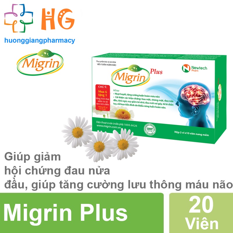 Migrin New - Hỗ trợ giảm hội chứng đau nửa đầu, Hỗ trợ tăng cường lưu thông máu não (Hộp 20 Viên)