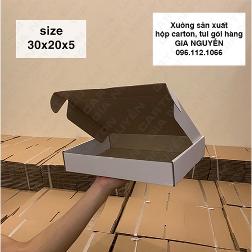 20 hộp carton nắp gài 30x20x5 MÀU TRẮNG đựng quần áo, sách vở, tài liệu quan trọng - hộp nắp gài 2 bên hông chắc chắn