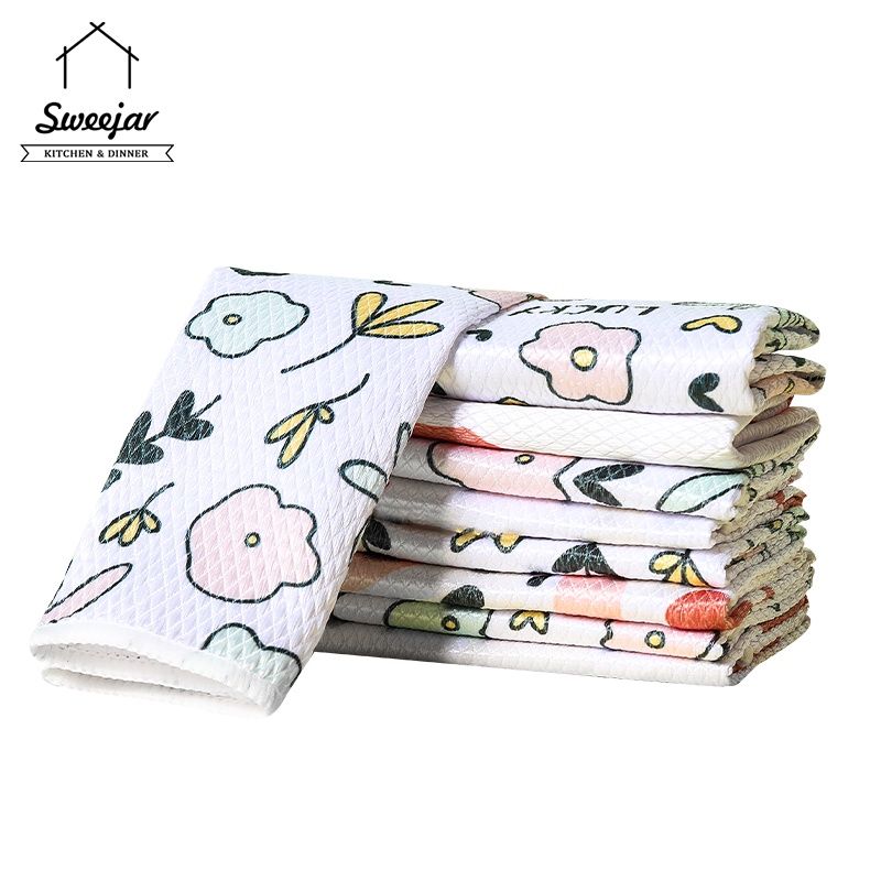 Set 3 khăn lau bát đĩa/ cửa kính/ xe hơi Sweejar in họa tiết vảy cá độc đáo tiện dụng