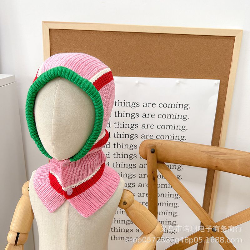 Mũ và khăn len liền mảnh họa tiết kẻ cho bé trai/ bé gái