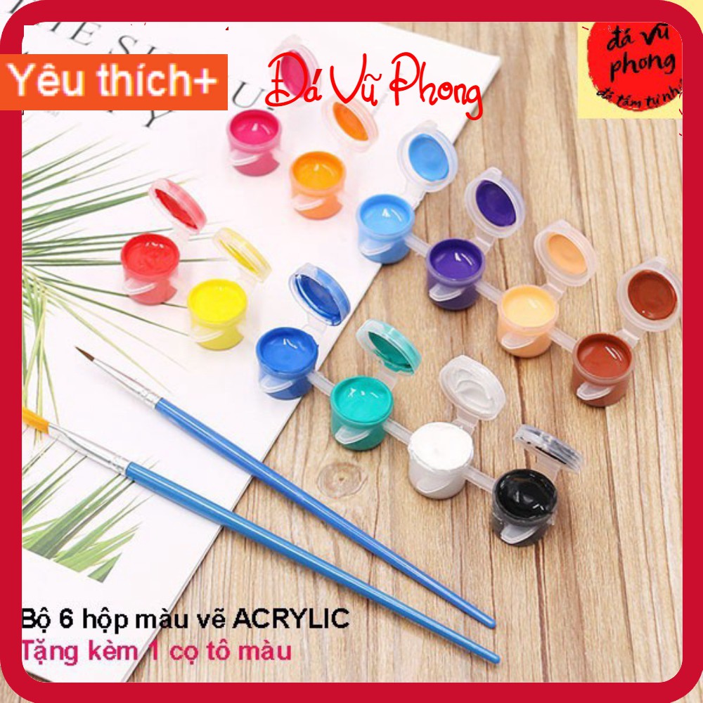 SET 6 hộp màu vẽ ACRYLIC dùng tô tượng, tô đá trang trí (Tặng kèm 1 cọ tô màu)