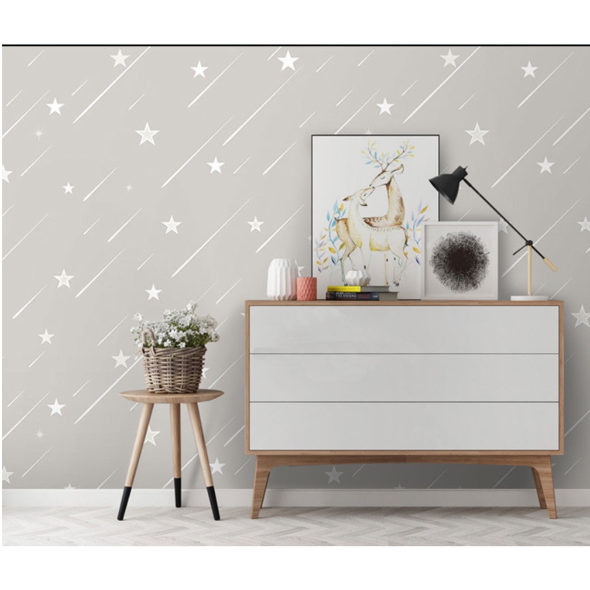 5-10 mét giấy dán tường MẪU SAO BĂNG XÁM NHẠT VÀ HỒNG