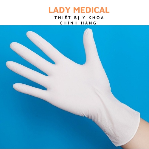 Găng tay y tế Nitrile không bột hộp 50 cái màu Trắng - tặng khẩu trang trẻ em - LadyMedical