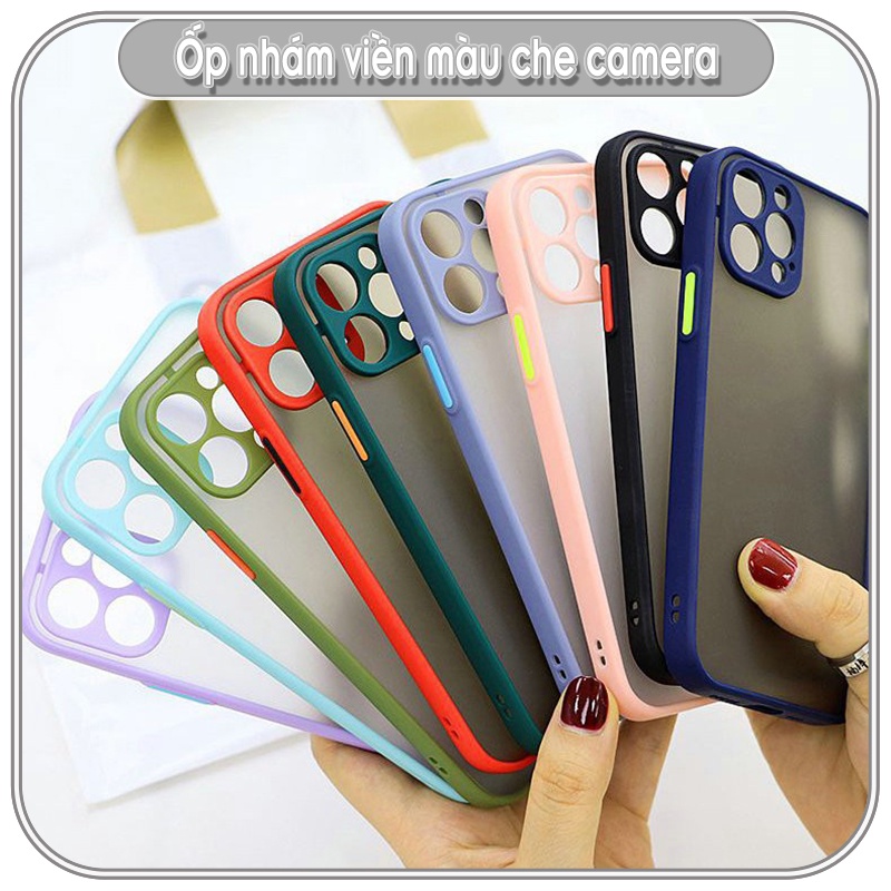 Ốp lưng iPhone 11 / 11 Pro / 11 Pro Max / 12 / 12 Pro Max trong nhám viền màu che camera