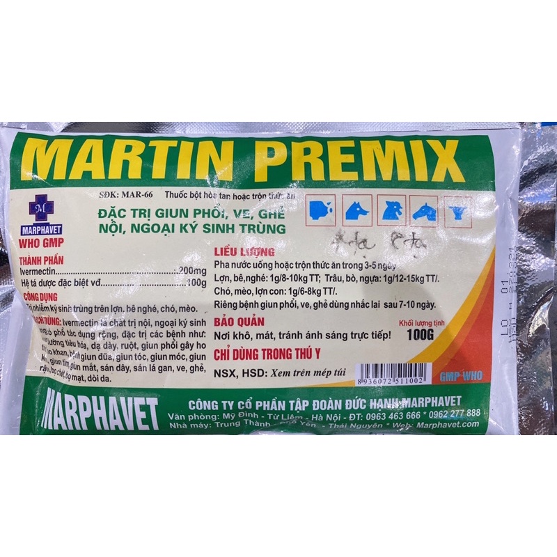 1 gói MARTIN PREMIX 200g dùng cho trâu bò lợn chó mèo