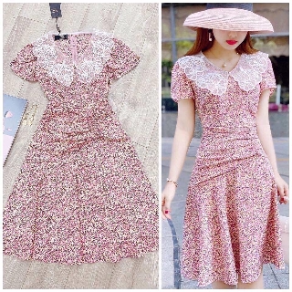 Váy hoa nhí hồng cổ ren xòe xinh xắn