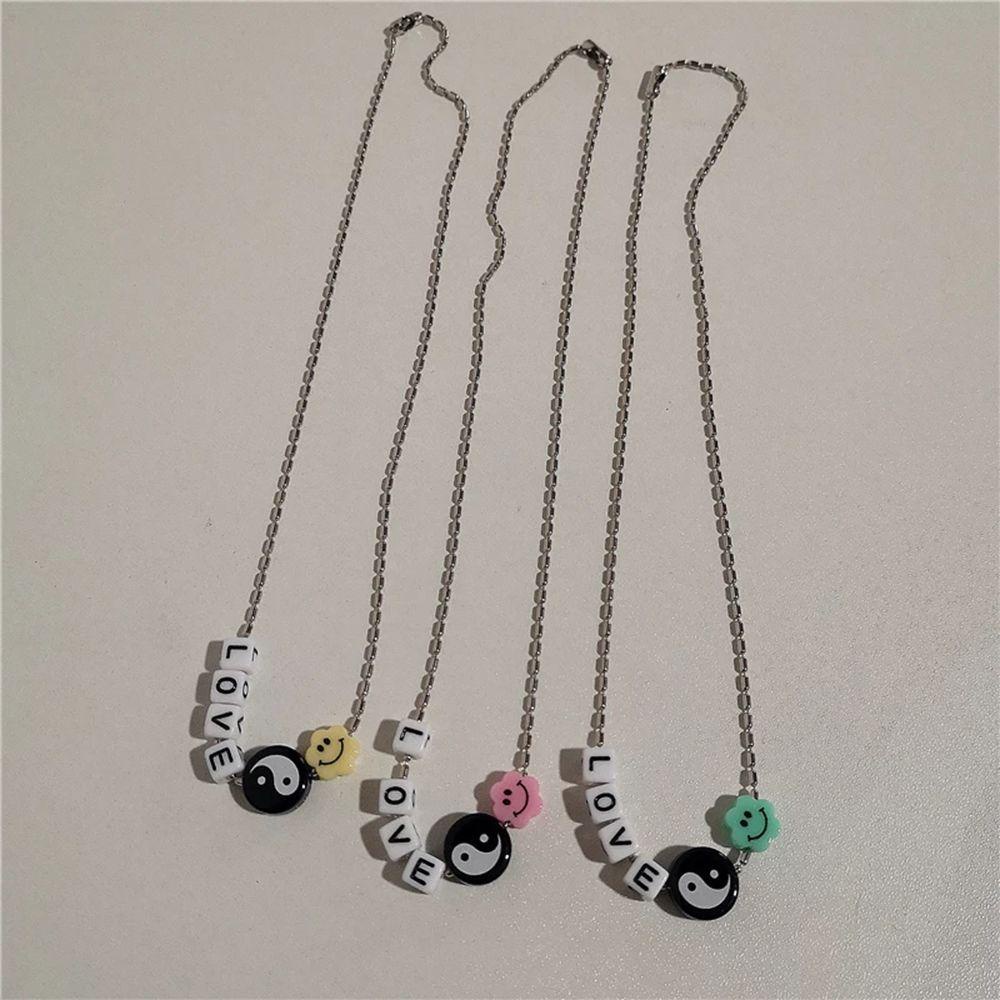 Vòng cổ Chuỗi Hạt Mặt Cười Khắc Chữ VANES1 Phong Cách Harajuku Đơn Giản Sáng Tạo Dành Cho Nữ