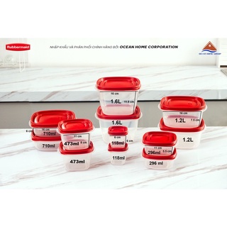Bộ hộp 12 size đựng thực phẩm RUBBERMAID CHÍNH HÃNG có nắp màu đỏ bằng nhựa PP cao cấp (SET 24)