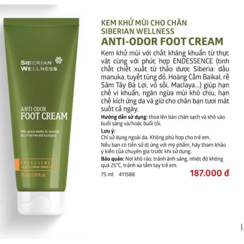 Kem khử mùi chân SIBERIAN WELLNESS Anti-Odor Foot Cream