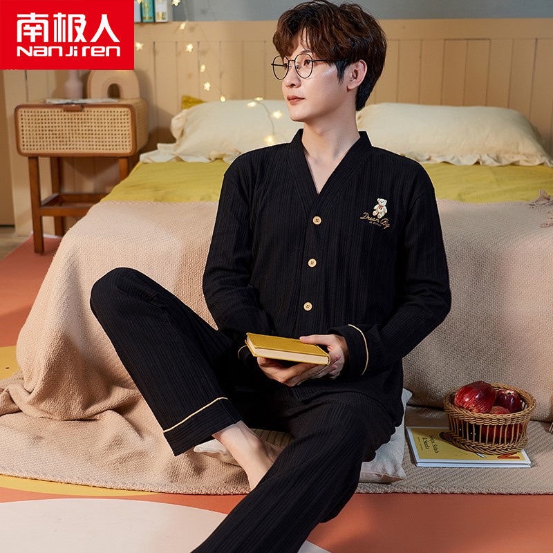 Bộ Đồ Ngủ Cotton Dài Tay Thiết Kế Mới Thời Trang Mùa Xuân Thu Dành Cho Nam