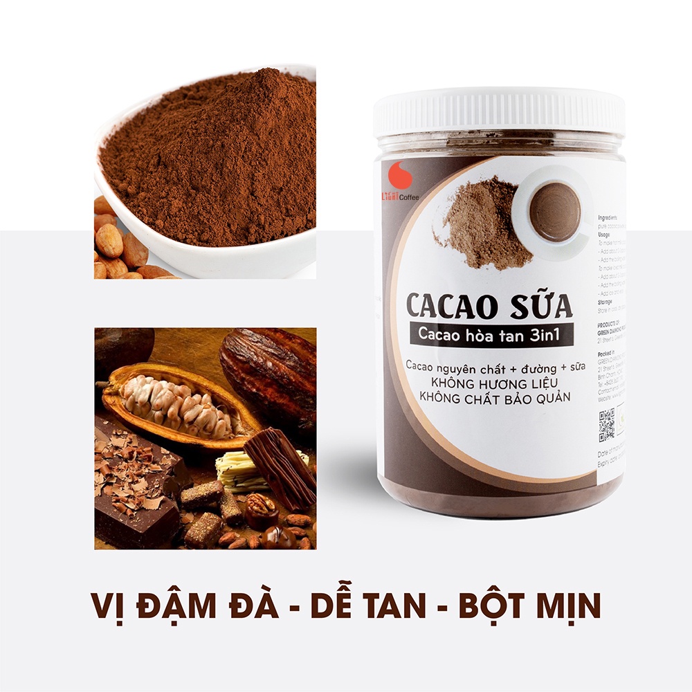 Cacao sữa hòa tan 3in1 Light Cacao thơm ngon, tiện lợi, không hương liệu - Hũ 230gr - 650gr từ nhà sản xuất Light Coffee