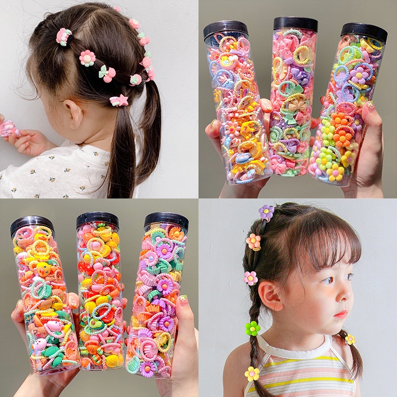 Hộp 100 Dây Buộc Tóc Cho Bé Siêu Xinh - Dây Buộc Có Họa Tiết PKT31