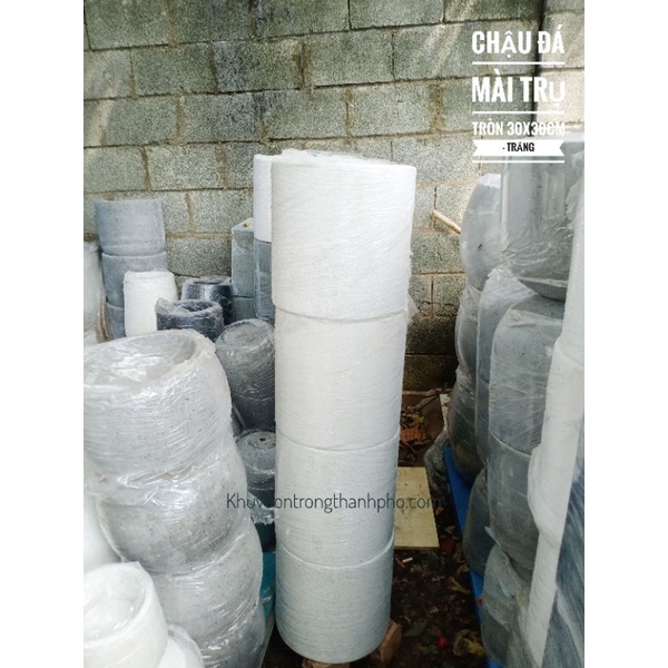 Chậu đá mài trụ tròn 30x30cm màu TRẮNG