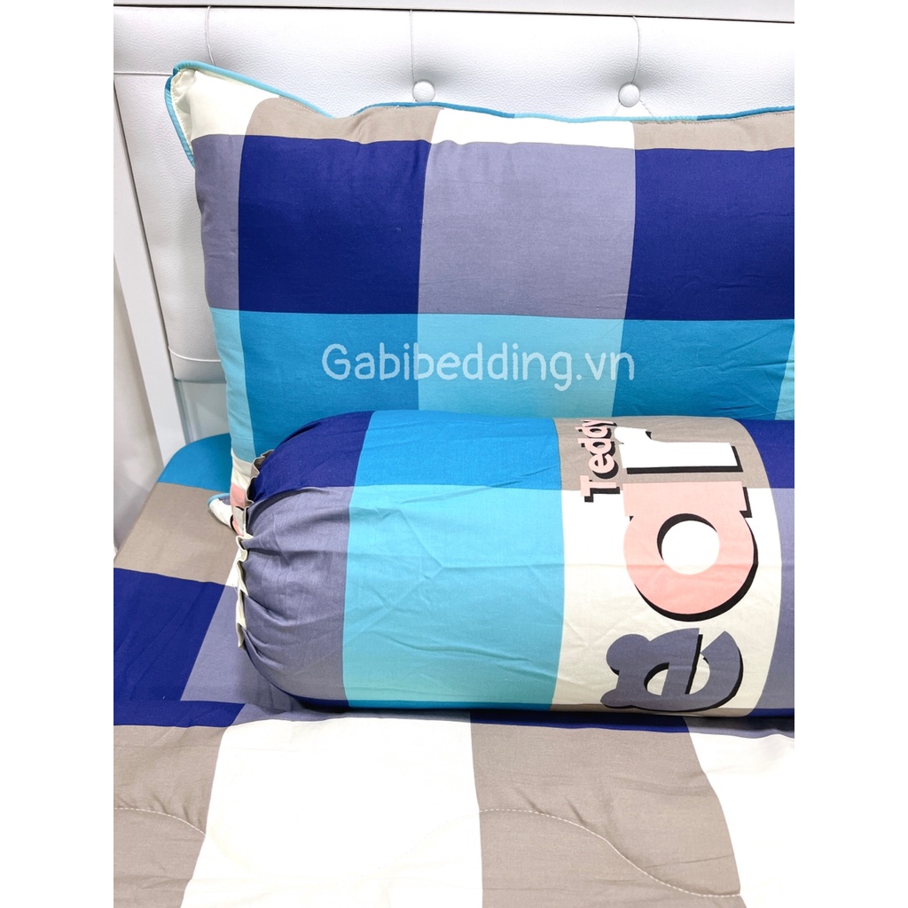 Bộ Drap Giường Cotton Hàn Quốc - 100% Cotton - Caro Gấu Xanh