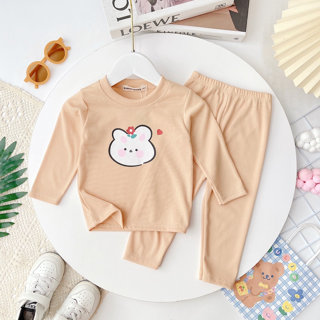Bộ Thun Gân Dài Tay Cho Bé Gái, Bé Trai Minky Mom Hoạ Tiết In Gấu, Bộ Quần Áo Cho Bé Mặc Nhà Thu Đông MKMTD2223